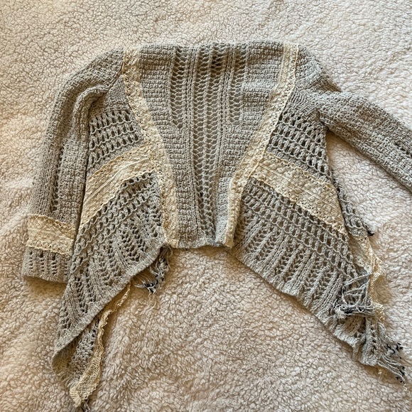 Anthropologie Crochet Open Front Fringe Cardigan - Picture 2 of 5